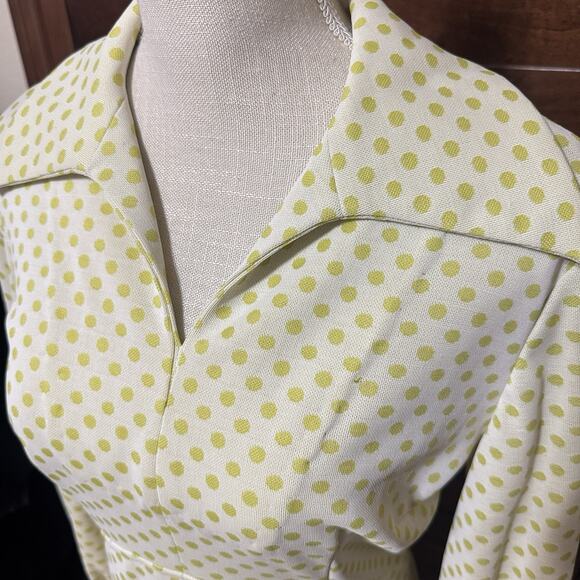 Vintage Maxi Dress 70s Yellow Polka Dot Homemade Prom Dagger Collar Mod Sz S - Picture 3 of 11